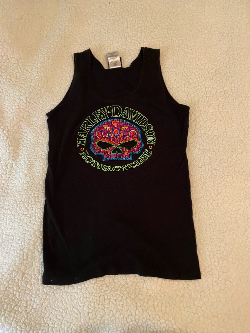 Harley-Davidson Black Tank Top with Neon Skull Graphic